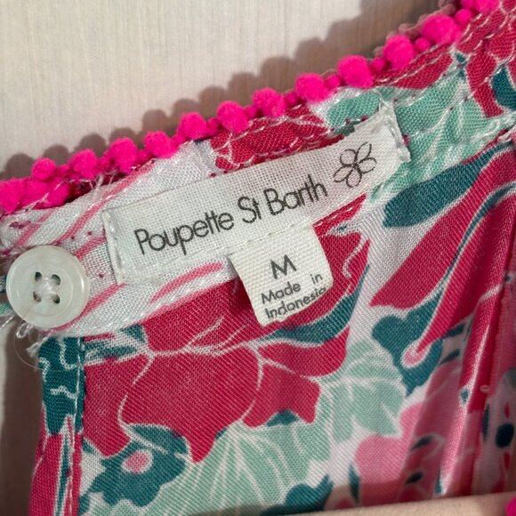 Poupette St Barth A-Line Dress, Pink Floral with detail trim, Size M - Picture 7 of 8